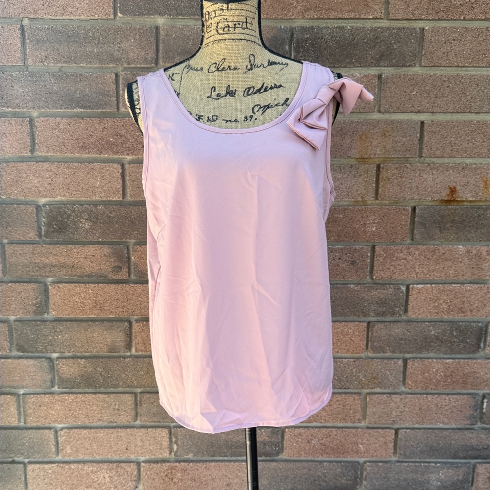 Shien Pink Sleeveless Top with Bow Accent Size XL